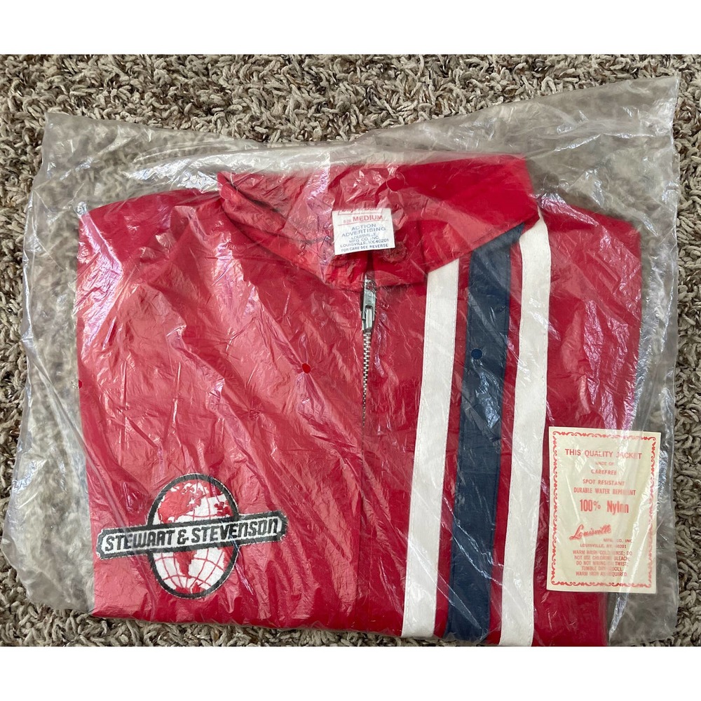 Vintage 80s Stewart & Stevenson Oil & Gas O&G Medium Red Nylon Jacket VTG NWT